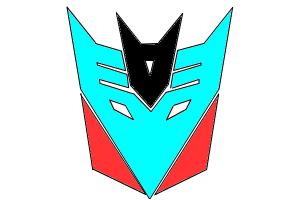 Decepticon logo in cyan red and black