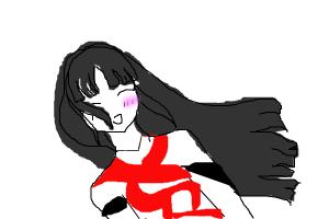 Manga Girl dressed in red,black and white.