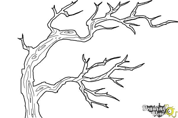 step by step how to draw a dead tree