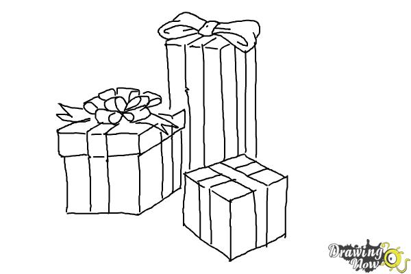 Coloring Page Present Christmas Gifts - Christmas Gift Box Drawing, HD Png  Download , Transparent Png Image - PNGitem