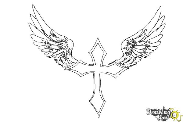 cool easy drawings of crosses with wings