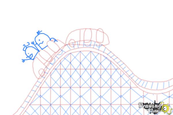 Premium Photo | A drawing of kids on a roller coaster with a mountain in  the background.