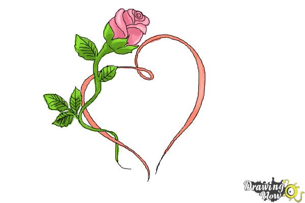 easy pencil drawings of hearts and roses