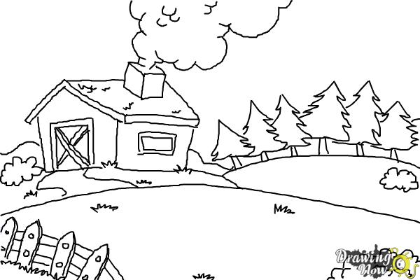 farm house drawing easy