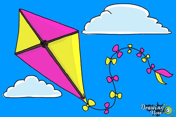 Flying Kite 🪁 Easy and Cute drawing easy with colours - YouTube