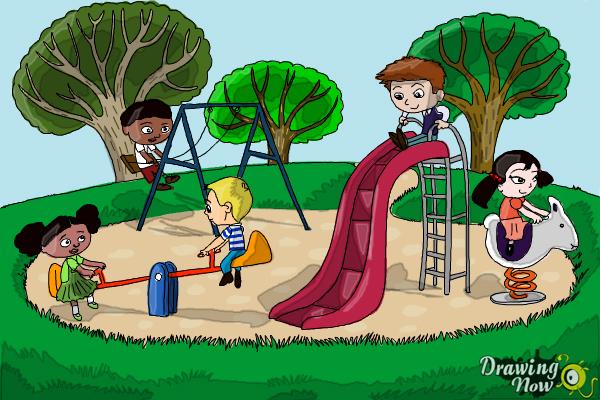 coloring book illustration of children playing in the park 25479396 Vector  Art at Vecteezy