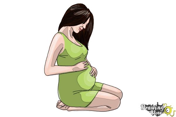 Pregnant woman, vector outline hand drawing, coloring, sketch. Black and  white portrait of expectant girl with big belly full-length, drawn future  mot Stock Vector Image & Art - Alamy