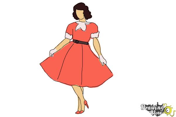 how to draw a girl with a dress step by step