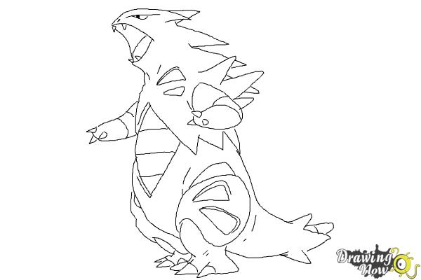 How to Draw Mega Tyranitar from Pokemon X & Y - DrawingNow