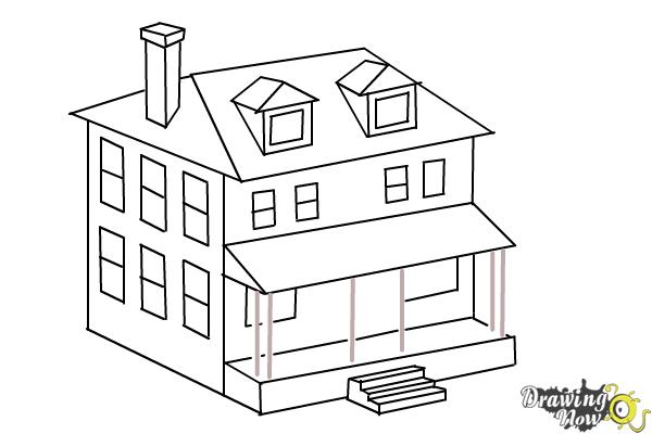 How To Draw A House Two Story House DrawingNow